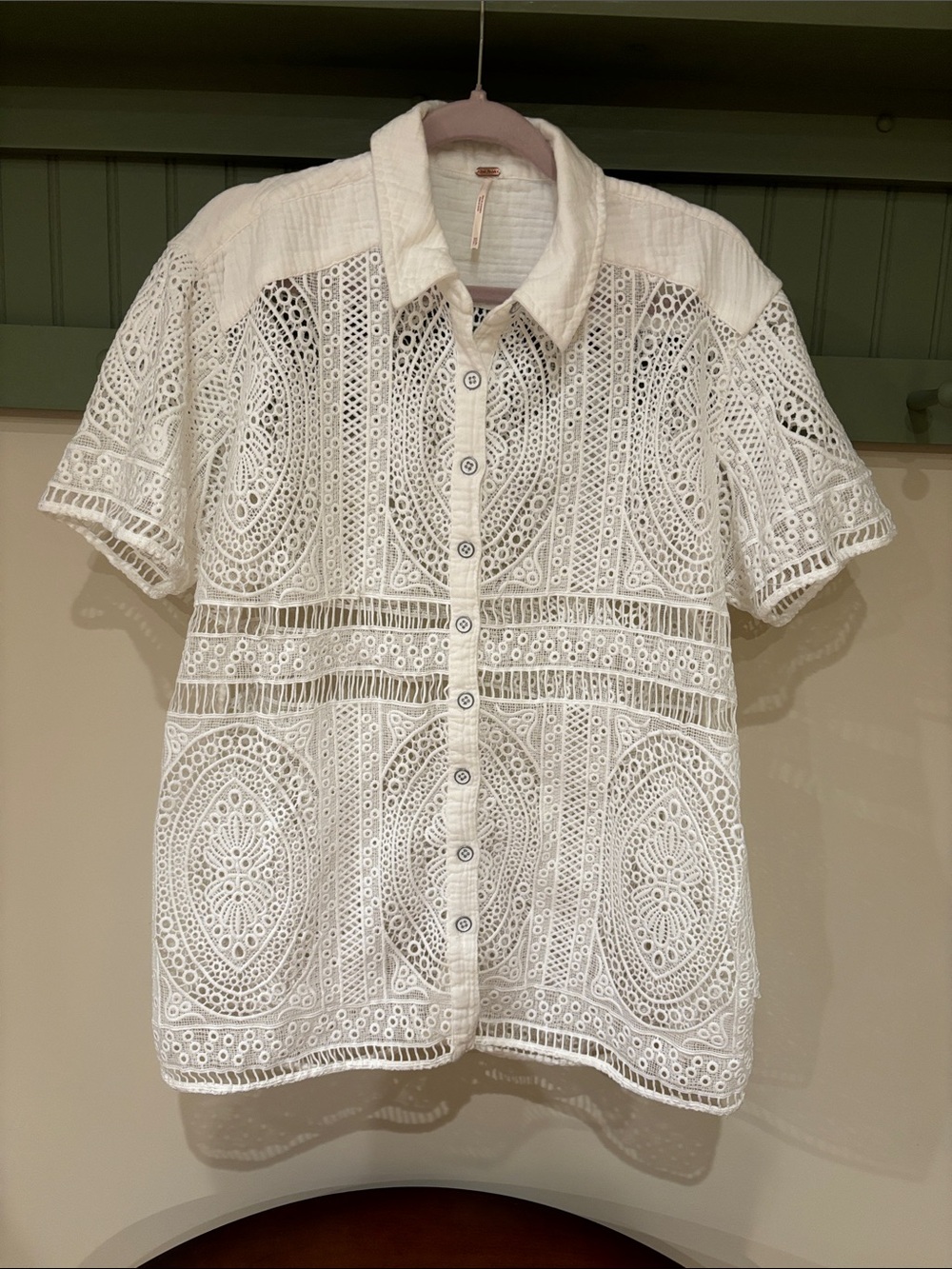 White Free People Crochet Button Down Shirt